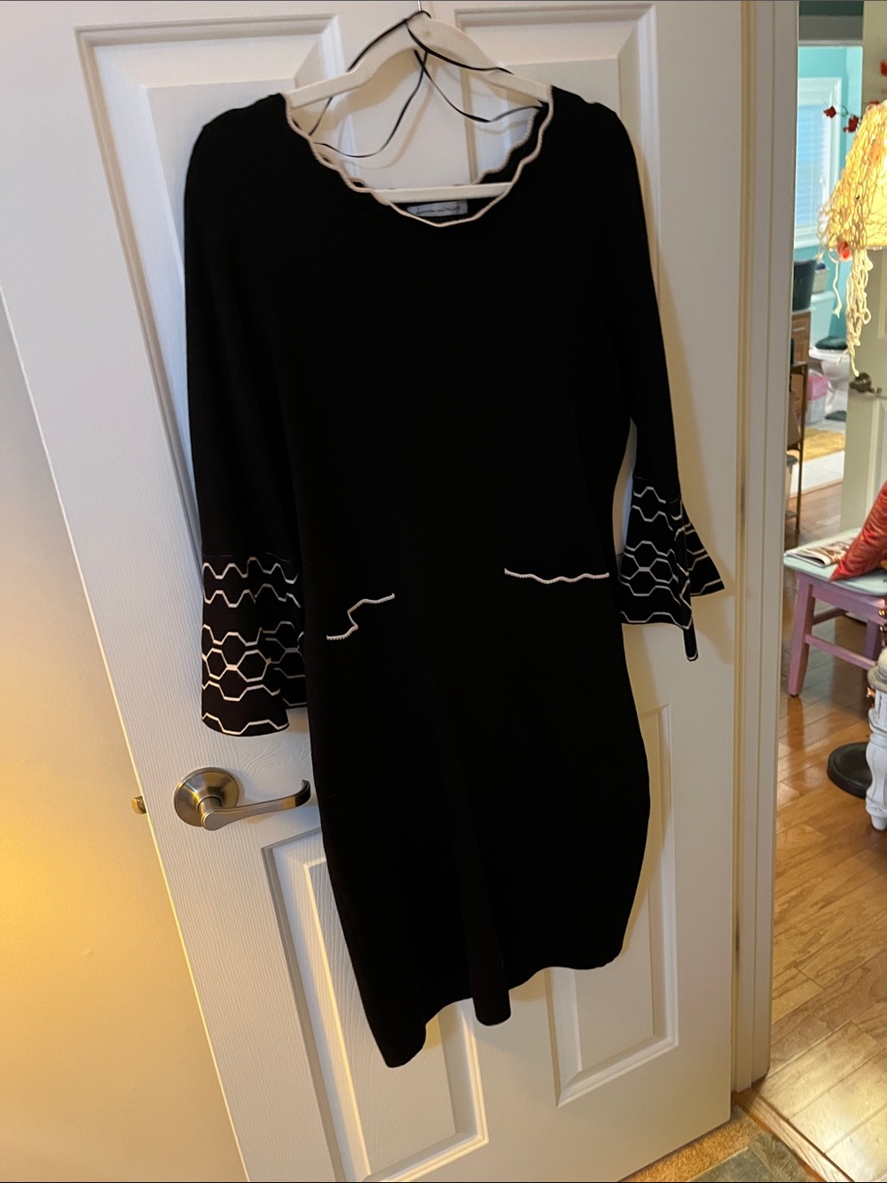 Danny & Nicole Black Long Sleeve Dress with White Trim. Sweater feel. Stretchy.